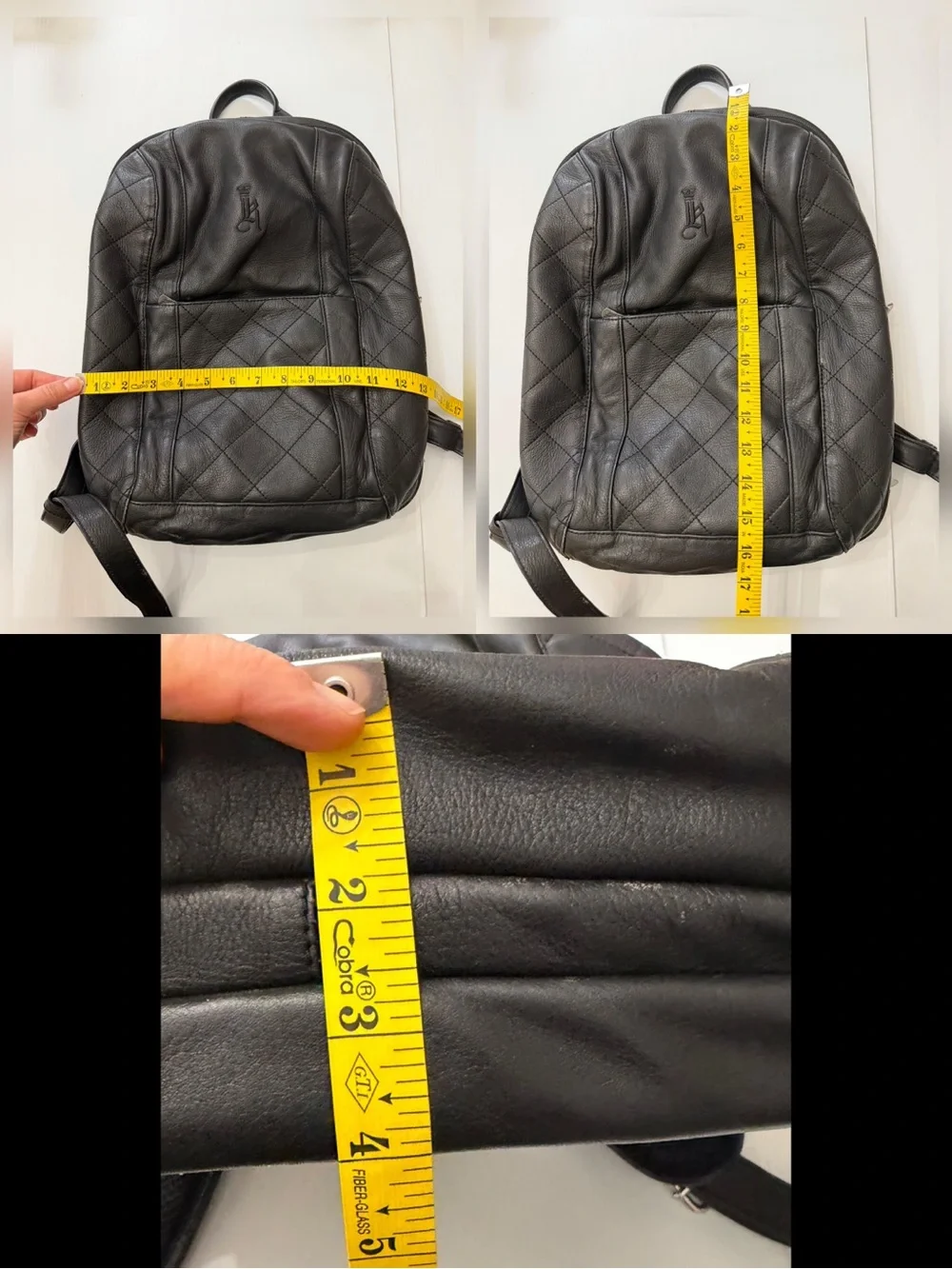 Links and Kings Quilt Leather Backpack Black